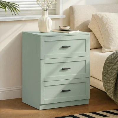 BT-LECI-3D-GN Oikiture Bedside Table 3 Drawers Nightstand Cabinet End Table Green
