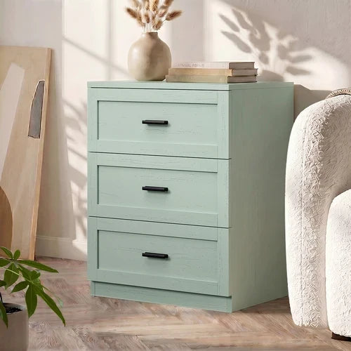 BT-LECI-3D-GN Oikiture Bedside Table 3 Drawers Nightstand Cabinet End Table Green