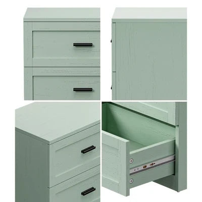 BT-LECI-3D-GN Oikiture Bedside Table 3 Drawers Nightstand Cabinet End Table Green