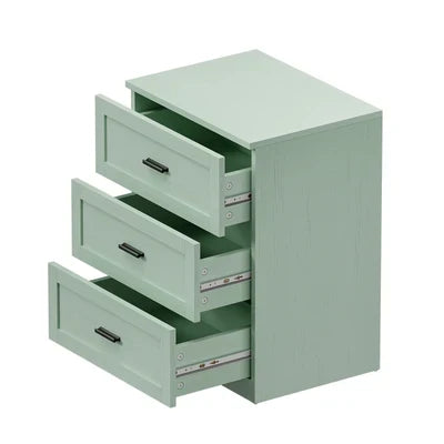 BT-LECI-3D-GN Oikiture Bedside Table 3 Drawers Nightstand Cabinet End Table Green
