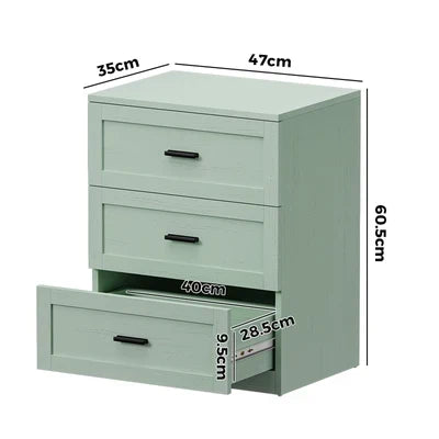 BT-LECI-3D-GN Oikiture Bedside Table 3 Drawers Nightstand Cabinet End Table Green