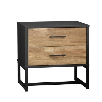 BT-MF-HONY-2D-BKWD Oikiture Bedside Table 2 Drawers Side Tables Storage Nightstand Metal Industrial