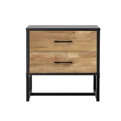 BT-MF-HONY-2D-BKWD Oikiture Bedside Table 2 Drawers Side Tables Storage Nightstand Metal Industrial
