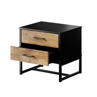 BT-MF-HONY-2D-BKWD Oikiture Bedside Table 2 Drawers Side Tables Storage Nightstand Metal Industrial
