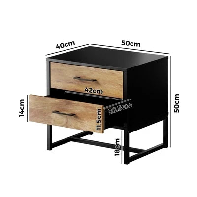 BT-MF-HONY-2D-BKWD Oikiture Bedside Table 2 Drawers Side Tables Storage Nightstand Metal Industrial