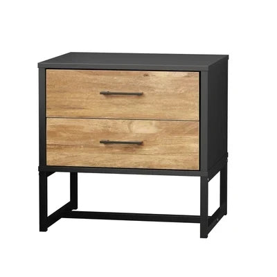 BT-MF-HONY-2D-BKWD Oikiture Bedside Table 2 Drawers Side Tables Storage Nightstand Metal Industrial