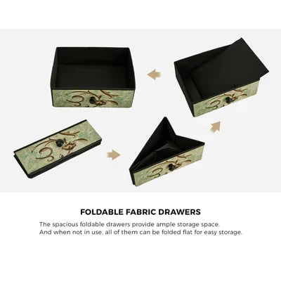 BT-TS-BOHEMI-3D-1PC Oikiture Bedside Table Fabric Nightstand 3 Drawers Retro End Table Shelf