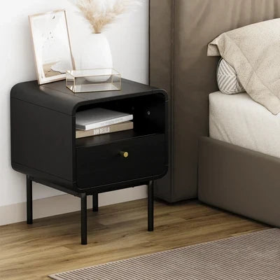 BT-VJ-SUYI-1D-BK Oikiture Bedside Table Side Table Bedroom Storage Nightstand Metal Black