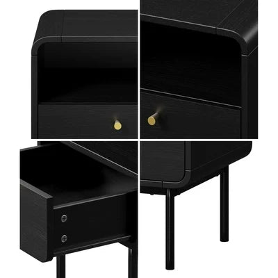 BT-VJ-SUYI-1D-BK Oikiture Bedside Table Side Table Bedroom Storage Nightstand Metal Black