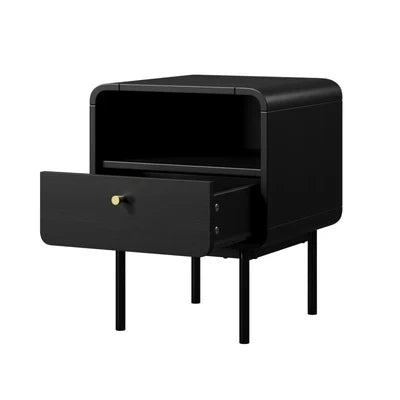 BT-VJ-SUYI-1D-BK Oikiture Bedside Table Side Table Bedroom Storage Nightstand Metal Black