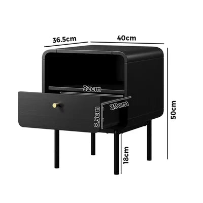 BT-VJ-SUYI-1D-BK Oikiture Bedside Table Side Table Bedroom Storage Nightstand Metal Black