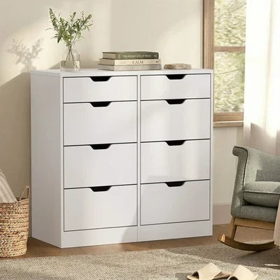 COD-BD-PMA-8D-WH-AB Oikiture 8 Chest of Drawers Tallboy Cabinet Dresser Bedroom Storage White