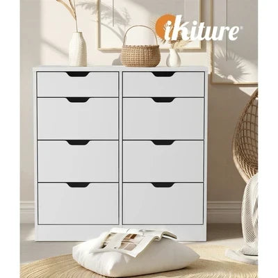 COD-BD-PMA-8D-WH-AB Oikiture 8 Chest of Drawers Tallboy Cabinet Dresser Bedroom Storage White