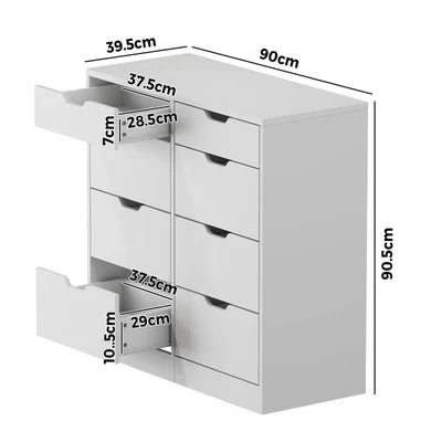 COD-BD-PMA-8D-WH-AB Oikiture 8 Chest of Drawers Tallboy Cabinet Dresser Bedroom Storage White