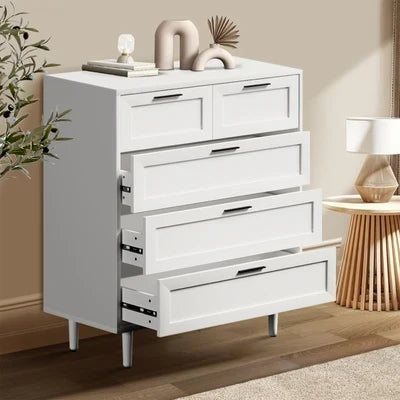 COD-EMMA-5D-WH-AB Oikiture 5 Chest of Drawers Dresser Chest Storage Cabinet Tallboy White