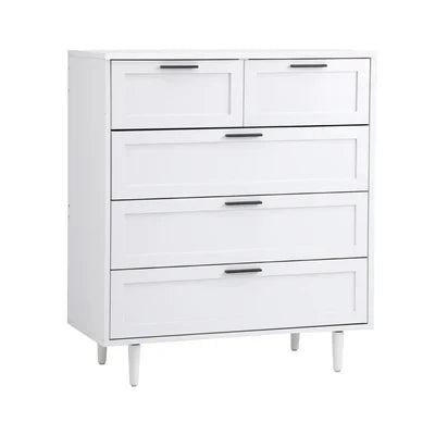 COD-EMMA-5D-WH-AB Oikiture 5 Chest of Drawers Dresser Chest Storage Cabinet Tallboy White