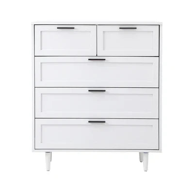 COD-EMMA-5D-WH-AB Oikiture 5 Chest of Drawers Dresser Chest Storage Cabinet Tallboy White