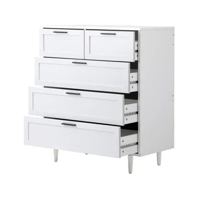 COD-EMMA-5D-WH-AB Oikiture 5 Chest of Drawers Dresser Chest Storage Cabinet Tallboy White