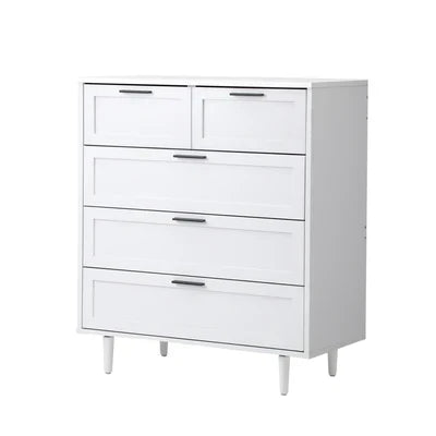 COD-EMMA-5D-WH-AB Oikiture 5 Chest of Drawers Dresser Chest Storage Cabinet Tallboy White