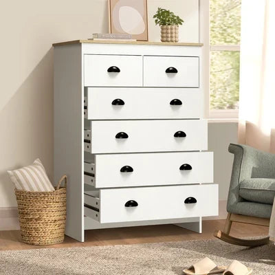 COD-KUKA-WH-AB Oikiture White Chest of Drawers 6 Drawer Dresser Table Tallboy Storage Cabinet