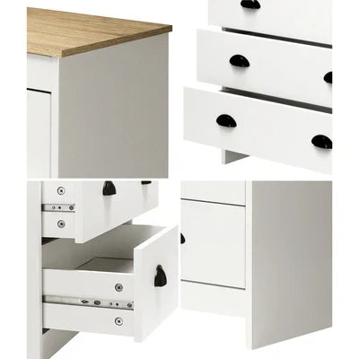 COD-KUKA-WH-AB Oikiture White Chest of Drawers 6 Drawer Dresser Table Tallboy Storage Cabinet