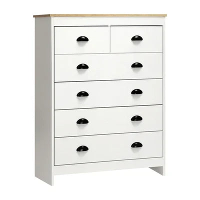 COD-KUKA-WH-AB Oikiture White Chest of Drawers 6 Drawer Dresser Table Tallboy Storage Cabinet