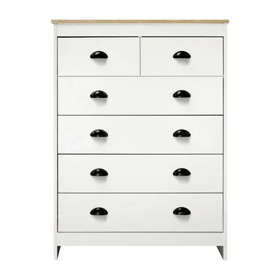 COD-KUKA-WH-AB Oikiture White Chest of Drawers 6 Drawer Dresser Table Tallboy Storage Cabinet