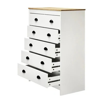 COD-KUKA-WH-AB Oikiture White Chest of Drawers 6 Drawer Dresser Table Tallboy Storage Cabinet