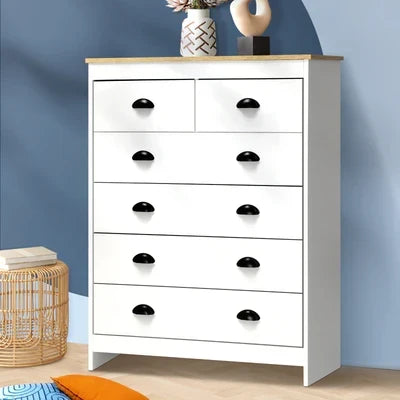 COD-KUKA-WH-AB Oikiture White Chest of Drawers 6 Drawer Dresser Table Tallboy Storage Cabinet