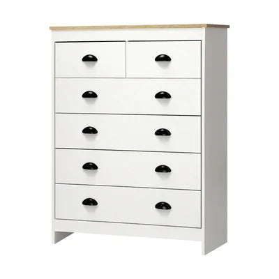 COD-KUKA-WH-AB Oikiture White Chest of Drawers 6 Drawer Dresser Table Tallboy Storage Cabinet