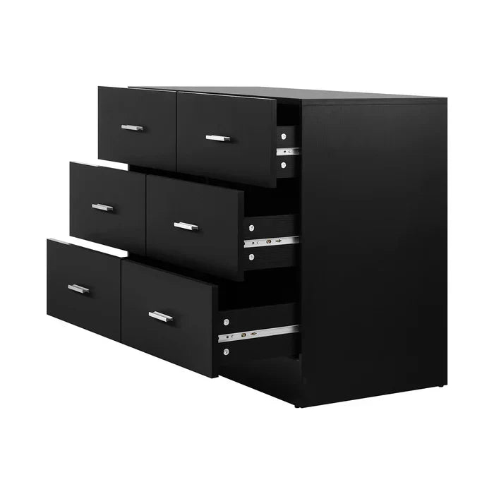 COD-TIKO-BK-AB Oikiture 6 Chest of Drawers Tallboy Dresser Table Lowboy Storage Cabinet Black