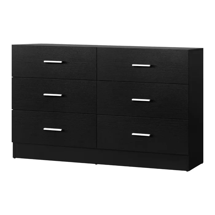 COD-TIKO-BK-AB Oikiture 6 Chest of Drawers Tallboy Dresser Table Lowboy Storage Cabinet Black