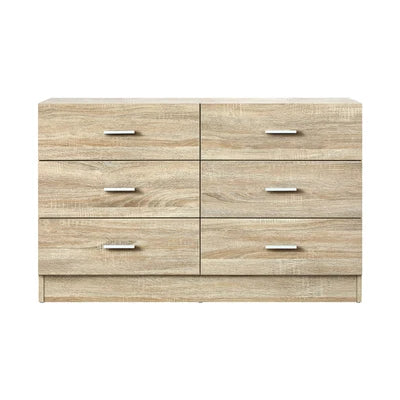 COD-TIKO-WD-AB Oikiture 6 Chest of Drawers Tallboy Dresser Table Lowboy Storage Cabinet Wood