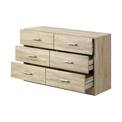 COD-TIKO-WD-AB Oikiture 6 Chest of Drawers Tallboy Dresser Table Lowboy Storage Cabinet Wood