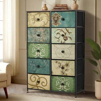 COD-TS-BOHEMI-10D Oikiture 10 Chest of Drawers Fabric Storage Cabinet Tower Tallboy Retro Dresser