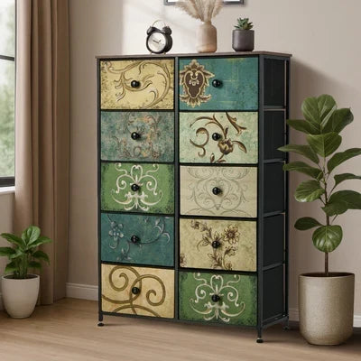 COD-TS-BOHEMI-10D Oikiture 10 Chest of Drawers Fabric Storage Cabinet Tower Tallboy Retro Dresser