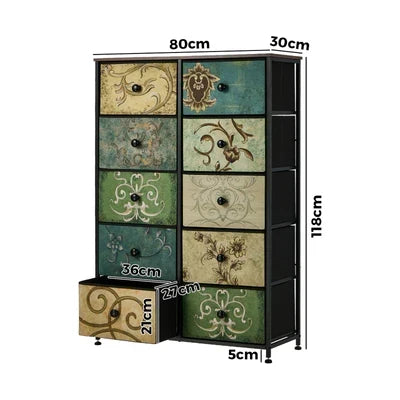 COD-TS-BOHEMI-10D Oikiture 10 Chest of Drawers Fabric Storage Cabinet Tower Tallboy Retro Dresser