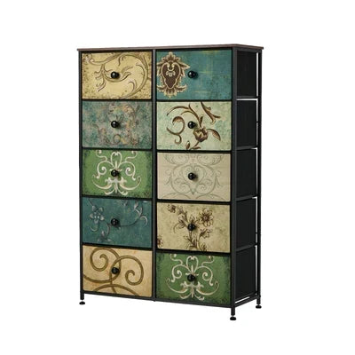 COD-TS-BOHEMI-10D Oikiture 10 Chest of Drawers Fabric Storage Cabinet Tower Tallboy Retro Dresser