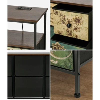 COD-TS-BOHEMI-SOCKET-6D Oikiture 6 Chest of Drawers Fabric Retro Dresser Lowboy Shelf Charging Station