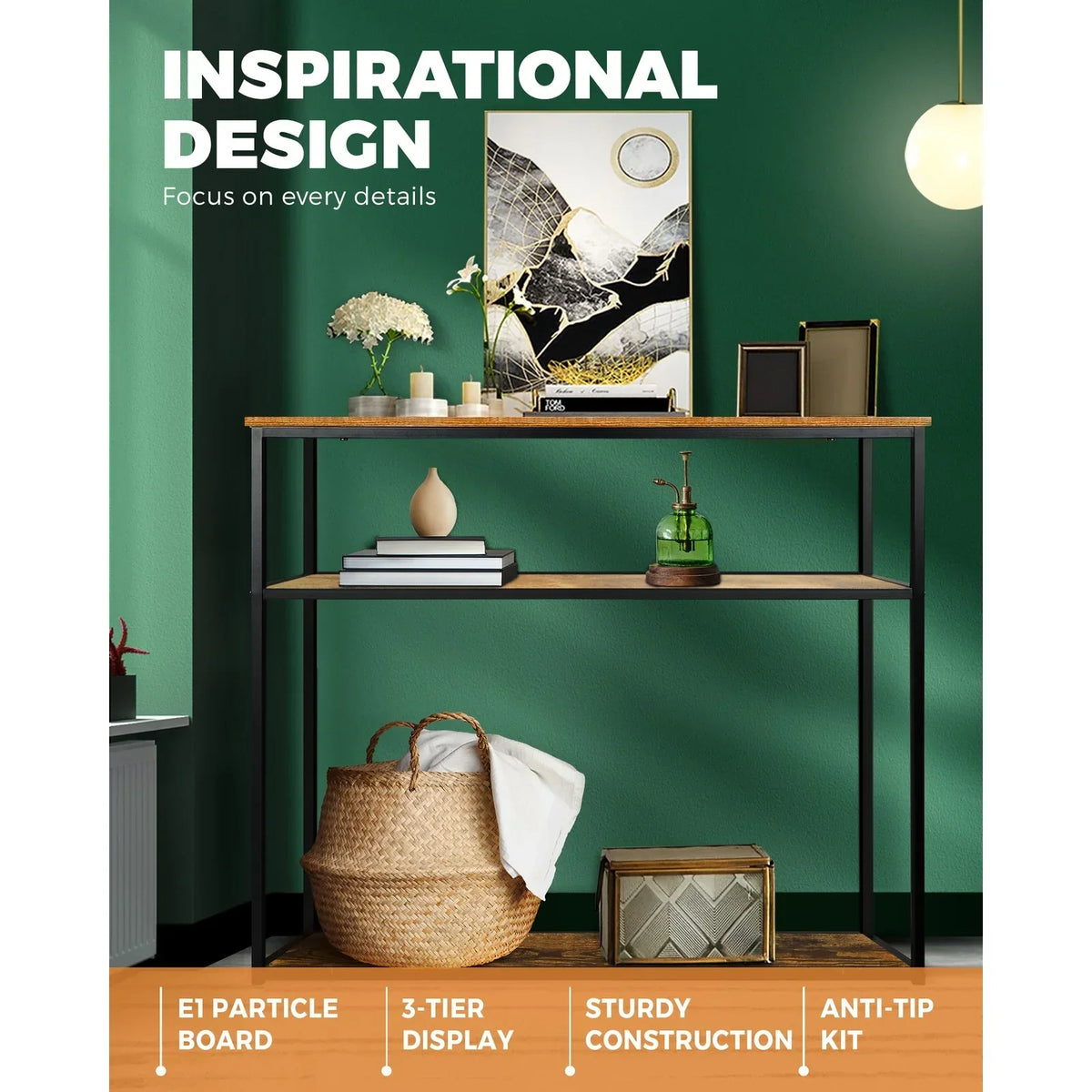 CST-A12-WD Oikiture Hall Console Table Metal Hallway Desk Entry Display Wooden Furniture