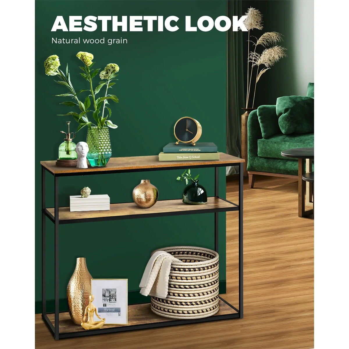 CST-A12-WD Oikiture Hall Console Table Metal Hallway Desk Entry Display Wooden Furniture