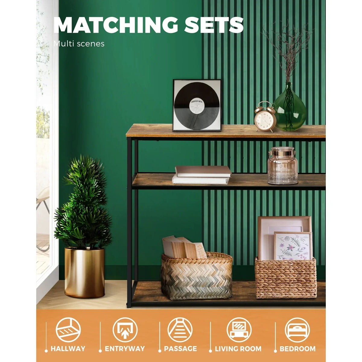 CST-A12-WD Oikiture Hall Console Table Metal Hallway Desk Entry Display Wooden Furniture