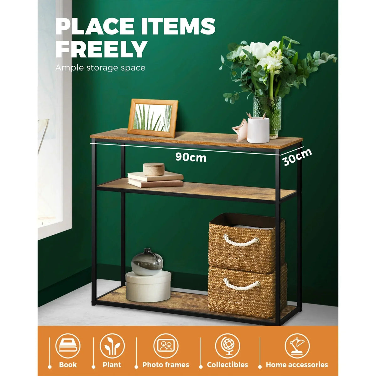 CST-A12-WD Oikiture Hall Console Table Metal Hallway Desk Entry Display Wooden Furniture