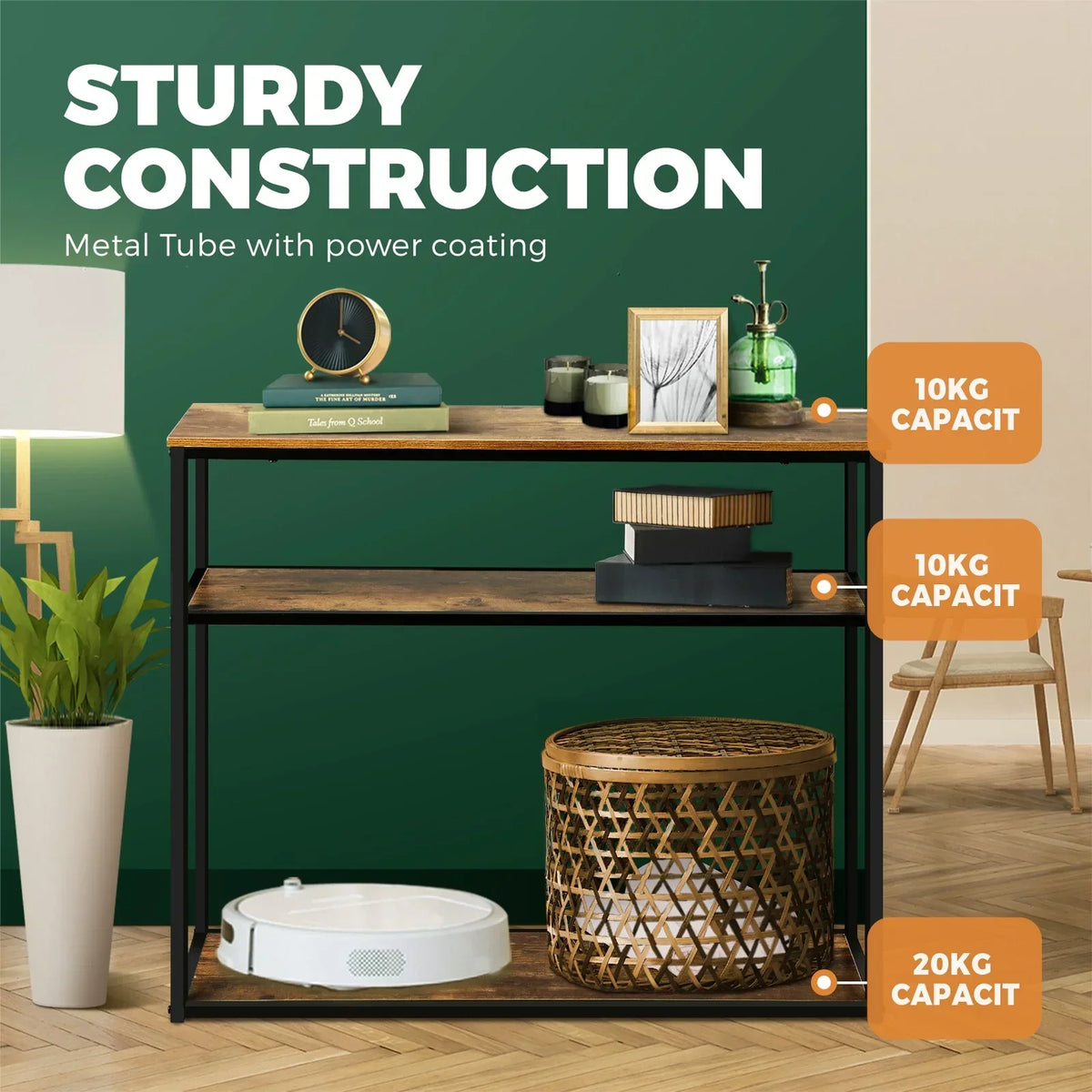 CST-A12-WD Oikiture Hall Console Table Metal Hallway Desk Entry Display Wooden Furniture