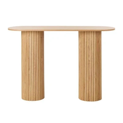 CST-JEN-WD Oikiture Console Table Oval Hallway Desk Modern Entryway Table Natural