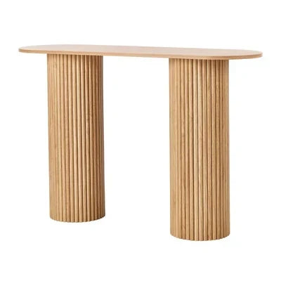 CST-JEN-WD Oikiture Console Table Oval Hallway Desk Modern Entryway Table Natural
