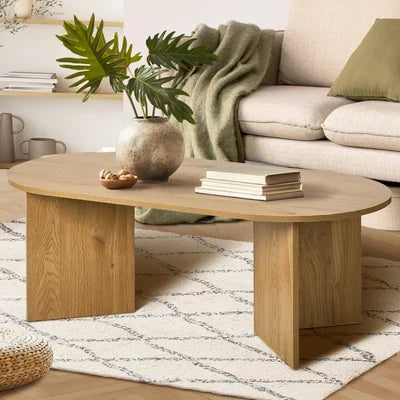 CTB-MF-LEXO-OAK Oikiture Coffee Table Sofa End Table Oval Side Cafe Desk Timber Walnut