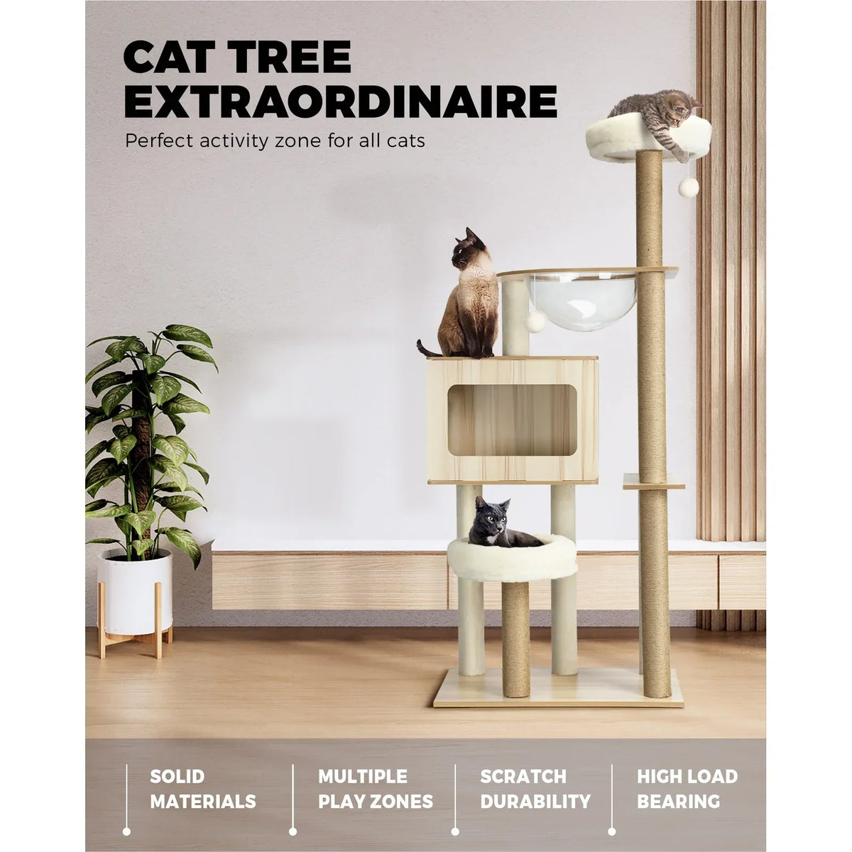 CTR-W-B1-MT-135 Alopet Cat Tree Tower Scratching Post Scratcher Cats Condo House Bed Furniture