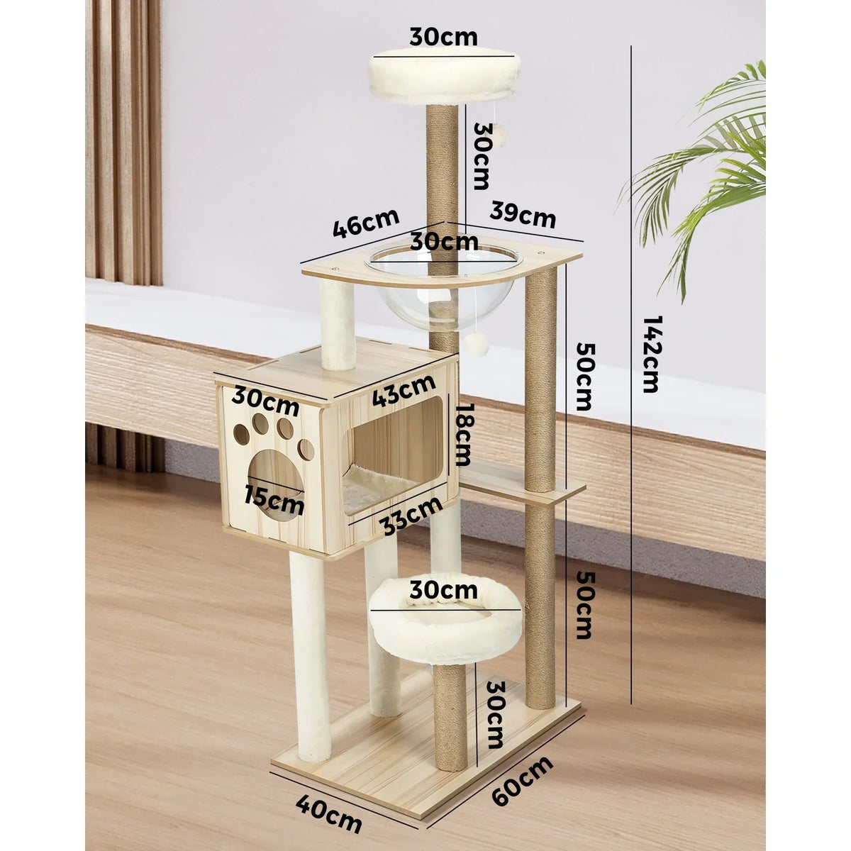 CTR-W-B1-MT-135 Alopet Cat Tree Tower Scratching Post Scratcher Cats Condo House Bed Furniture