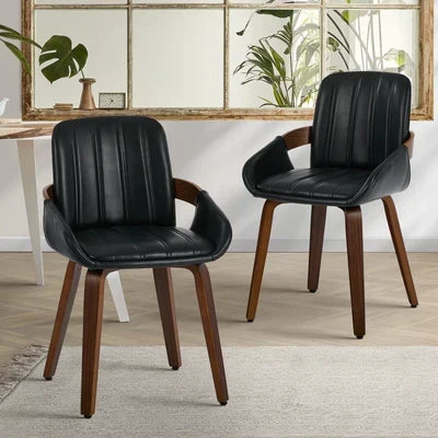 DCH-AIC-NEO-BK-2PC Oikiture 2x Dining Chairs PU Leather Kitchen Chairs Bentwood Armchair Black